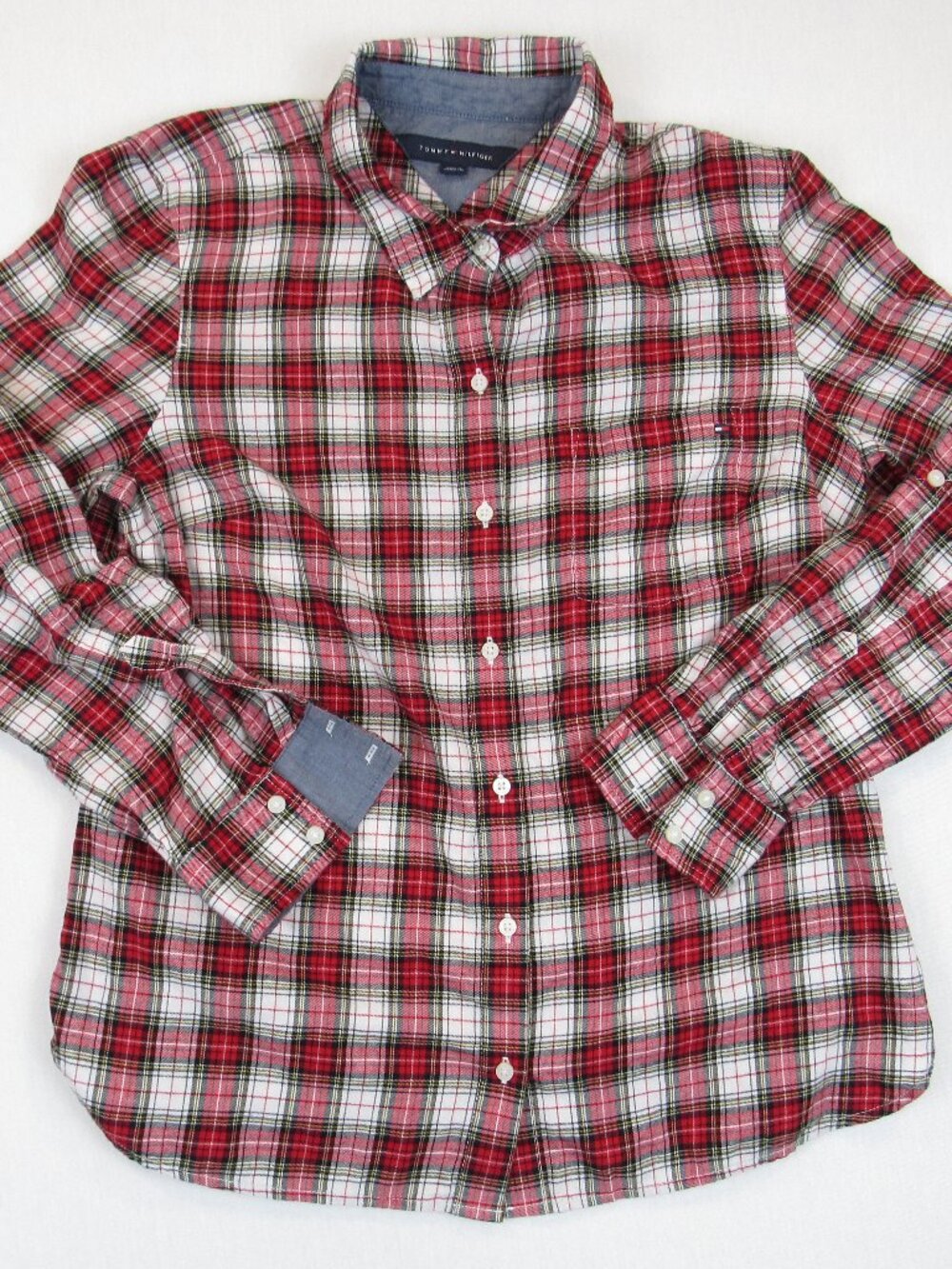 Tommy Hilfiger Plaid Shirt Boys Size M 100% Cotton Button Down Flannel Holiday